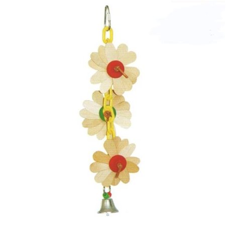 A&E CAGE A&E Cage HB01273 Wooden Flower on Chain with Bell - 11.02 x 3.94 x 3.94 in. HB01273